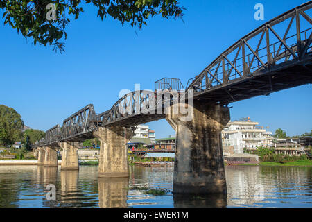 Bridge over the river Kwai in Kanchanaburi, Thailand Stock Photo
