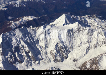 Top view of the  snow-covered mountain peaks of Caucasus Stock Photo