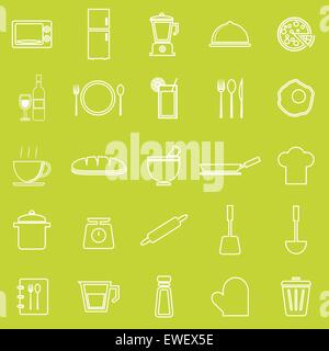 Kitchen line icons on green background, stock vector Stock Vector