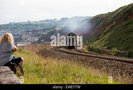 Torbay express steam train passing through Dawlish in Devon Stock Photo