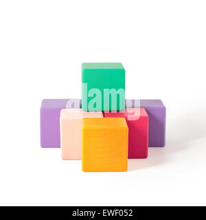 Wooden toy blocks on white background Stock Photo