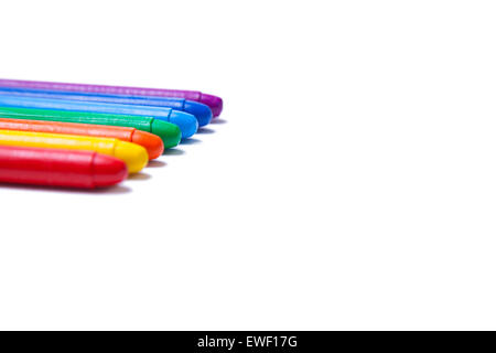Crayons lined up in rainbow Stock Photo