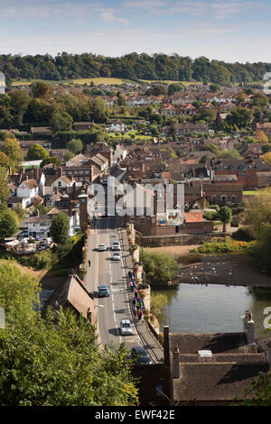 UK, England, Shropshire, Bridgnorth, Low Town and bridge over River Severn from Castle Walk Stock Photo