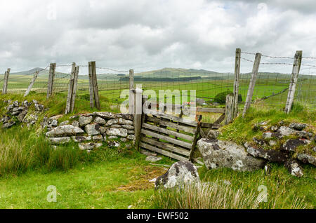 Looking out toward Roughtor and Brown Willy the highest point in Cornwall from hills near St Breward on Bodmin Moor Stock Photo