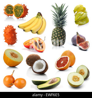 Mix of exotic fruits on white background Stock Photo