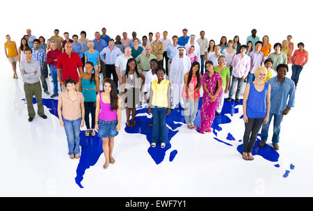 Multi-Ethnic People World Map Diverse Together Stock Photo