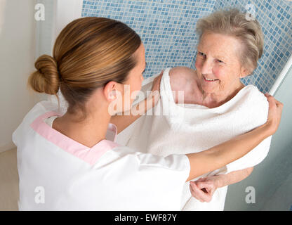 ELDERLY PERSON WASH Stock Photo