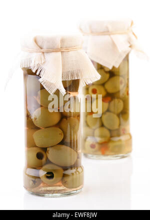 Studio shot of pickled olives in jar Stock Photo