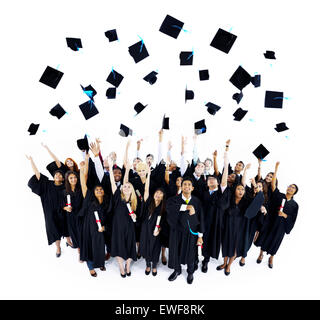 Graduating Hats Throwing Happiness Student Study Stock Photo
