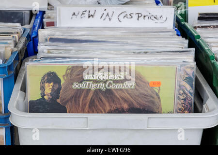 Second hand vinyl records at the flea market in Greenwich, London England United Kingdom UK Stock Photo