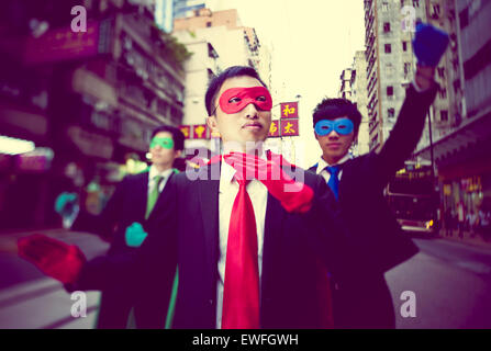 Business superheroes in Hongkong. Stock Photo