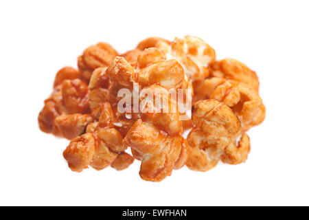 Popcorn in caramel closeup isolated on white Stock Photo