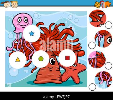 Cartoon Illustration of Match the Pieces Educational Game for Preschool Children Stock Vector
