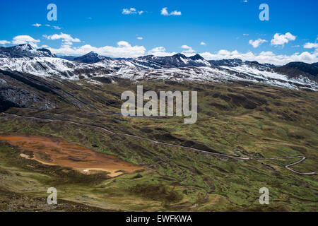 Snowy mountains and mountain pass, Cordillera Huayhuash mountain range, Andes, northern Peru, Peru Stock Photo