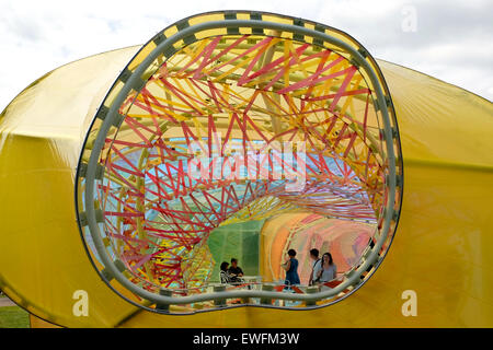 London, UK. 25th June, 2015. As part of it’s annual pavilion commission, the Serpentine gallery opens to the public their latest installation by Spanish architects Jose Salgas and Lucia Cano. Credit: Yanice Idir / Alamy Live News Stock Photo