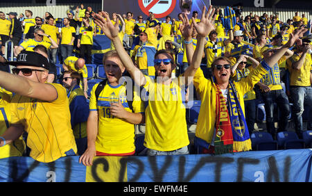 Fans of Swedish team pictured prior to the Euro U21 soccer championship group B match Portugal vs Sweden in Uherske Hradiste, Czech Republic, on Wednesday, June 24, 2015. (CTK Photo/Dalibor Gluck) Stock Photo