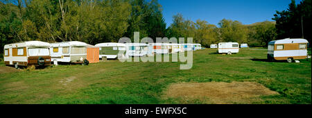 Panoramic image of a caravan site in New Zealand. Stock Photo
