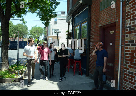 hipsters brooklyn new york usa coffee bikes bars Stock Photo