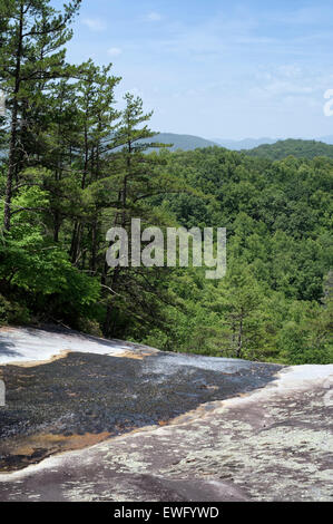 View from the top of Stone Mountain Falls. Stone Mountain State Park in Roaring Gap North Carolina Stock Photo