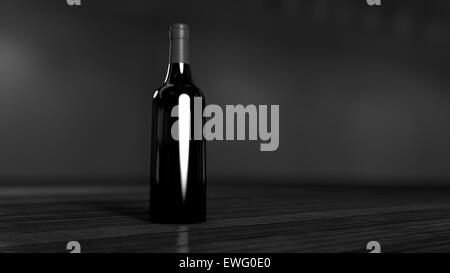 A sleek, black shiny wine bottle with a polished surface. The bottle's glossy finish is designed to enhance its aesthetic appeal and luxury status. It may be used for high-quality wines, often associated with premium or exclusive labels. The image focuses on the elegant design of the bottle, showcasing modern packaging techniques used in the wine industry. Stock Photo