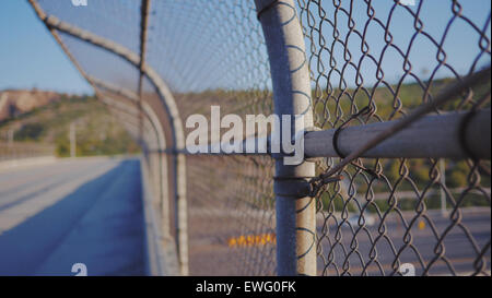 Highway Overpass Cyclone Fence Stock Photo