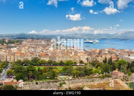 Aerial view to old city buildings from venetian fortress, Kerkyra, Corfu, Greece Stock Photo