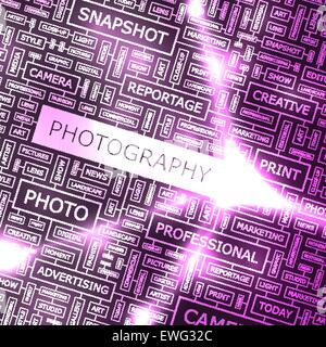 PHOTOGRAPHY. Word cloud illustration. Tag cloud concept collage. Stock Vector
