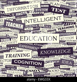 EDUCATION. Seamless pattern. Concept related words in tag cloud. Conceptual info-text graphic. Word collage. Stock Vector
