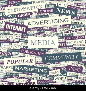 MEDIA. Seamless pattern. Concept related words in tag cloud. Conceptual info-text graphic. Word collage. Stock Vector