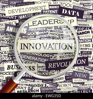 INNOVATION. Concept related words in tag cloud. Conceptual info-text graphic. Word collage. Stock Vector