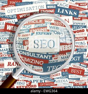 SEO. Concept related words in tag cloud. Conceptual info-text graphic. Word collage. Stock Vector