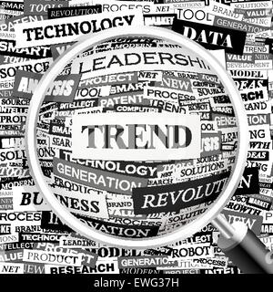 TREND. Word cloud illustration. Tag cloud concept collage. Usable for different business design. Stock Vector