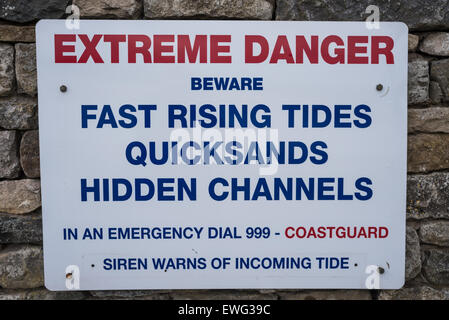 Extreme Danger warning sign at Arnside in South Cumbria Stock Photo