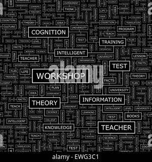WORKSHOP. Seamless pattern. Word cloud illustration. Stock Vector