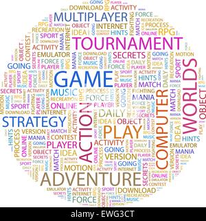 GAME. Word cloud illustration. Tag cloud concept collage. Stock Vector