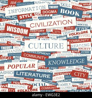 CULTURE. Seamless pattern. Concept related words in tag cloud. Conceptual info-text graphic. Word collage. Stock Vector