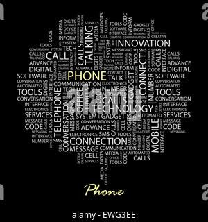 PHONE. Background concept wordcloud illustration. Print concept word cloud. Graphic collage. Stock Vector
