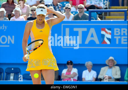 Caroline Wozniacki (Denmark) serving at Eastbourne, 2015. Aegon International tennis tournament. Stock Photo