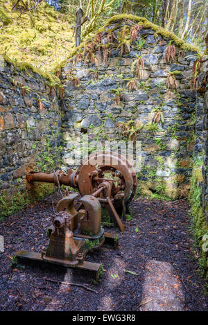Remains of old hydro electric power turbine, Aros Park, near Tobermory, Isle of Mull, Hebrides, Argyll and Bute, Scotland