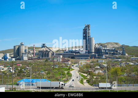Panorama of concrete plant on a top of the hill. Russian Federation Stock Photo