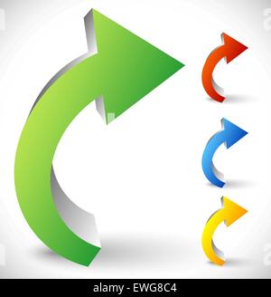 Curved 3d arrows in 4 colors. vector Stock Vector