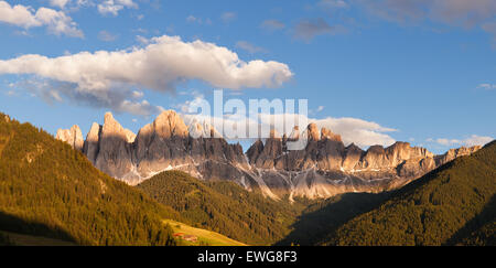 Panorama of Geisler (Odle) Dolomites Group, Val di Funes, Italy, Europe Stock Photo