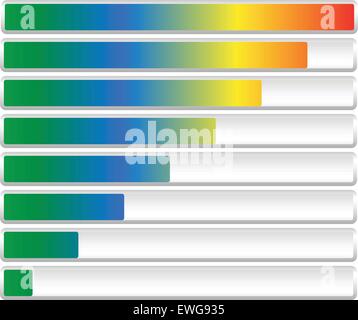 Horizontal loading or progress bars with spectrum fill. Stock Vector