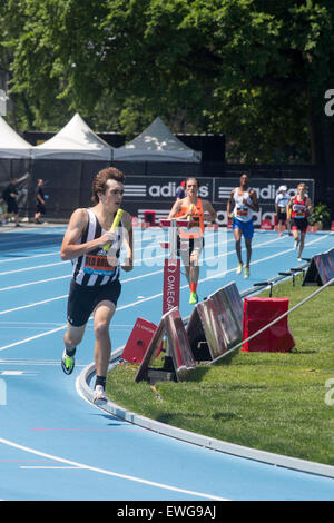 Old Bridge High School runner in the HS Boys 4X800 relay at the 2015 Adidas NYC Diamond League Grand Prix Stock Photo