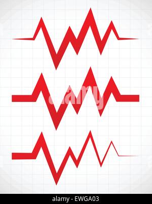 Irregular pulsating or ECG lines over gridded background Stock Vector