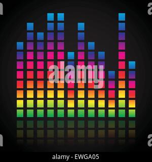 Single colorful eq, equalizer element isolated on black, dark background. Vertical bars for channels, frequency, melody, soundtr Stock Vector