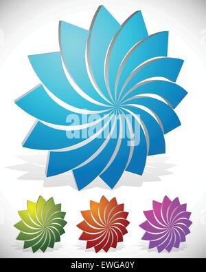 Lotus flower shape in 3d. 4 colors included. Vector graphics. Stock Vector