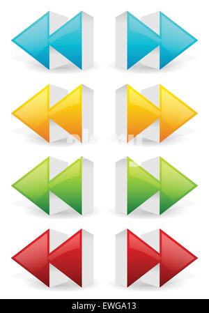 Glossy 3d forward and backward (rewind, fast forward) arrow buttons, icons. Stock Vector