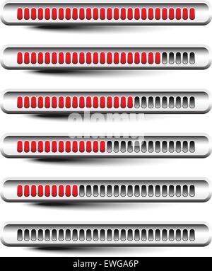 Horizontal progress or loading bars with red units. Stock Vector