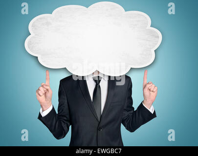 Business man pointing cloud up Stock Photo